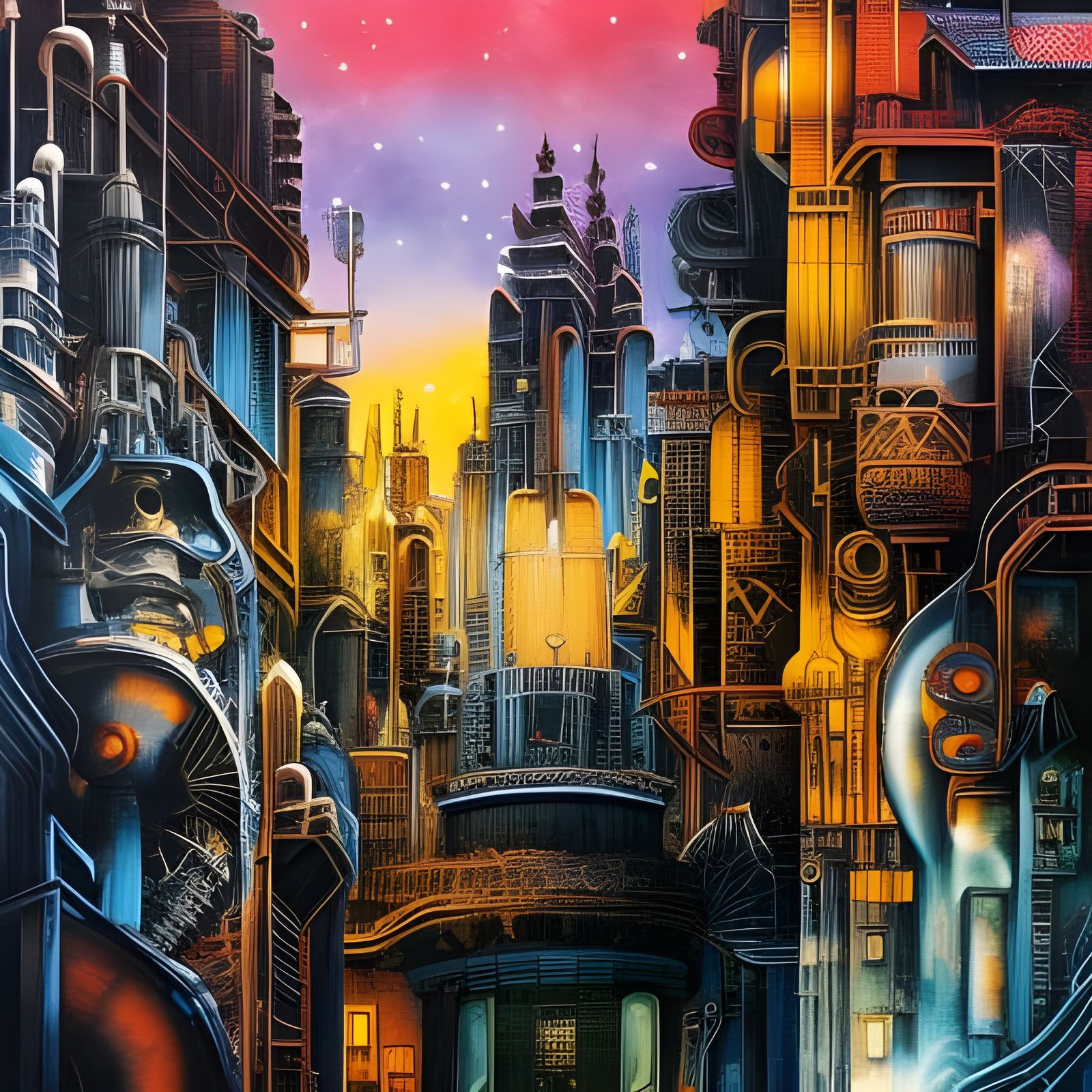 Giger-esque Sinister House of Science in Noir Style