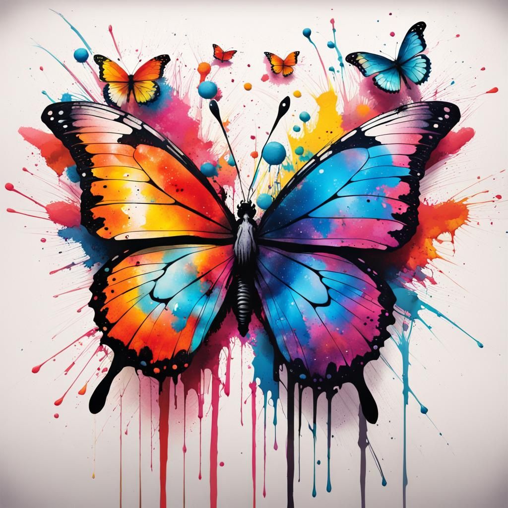 Colorful Ink Splatter Butterflies: Graffiti Street Art