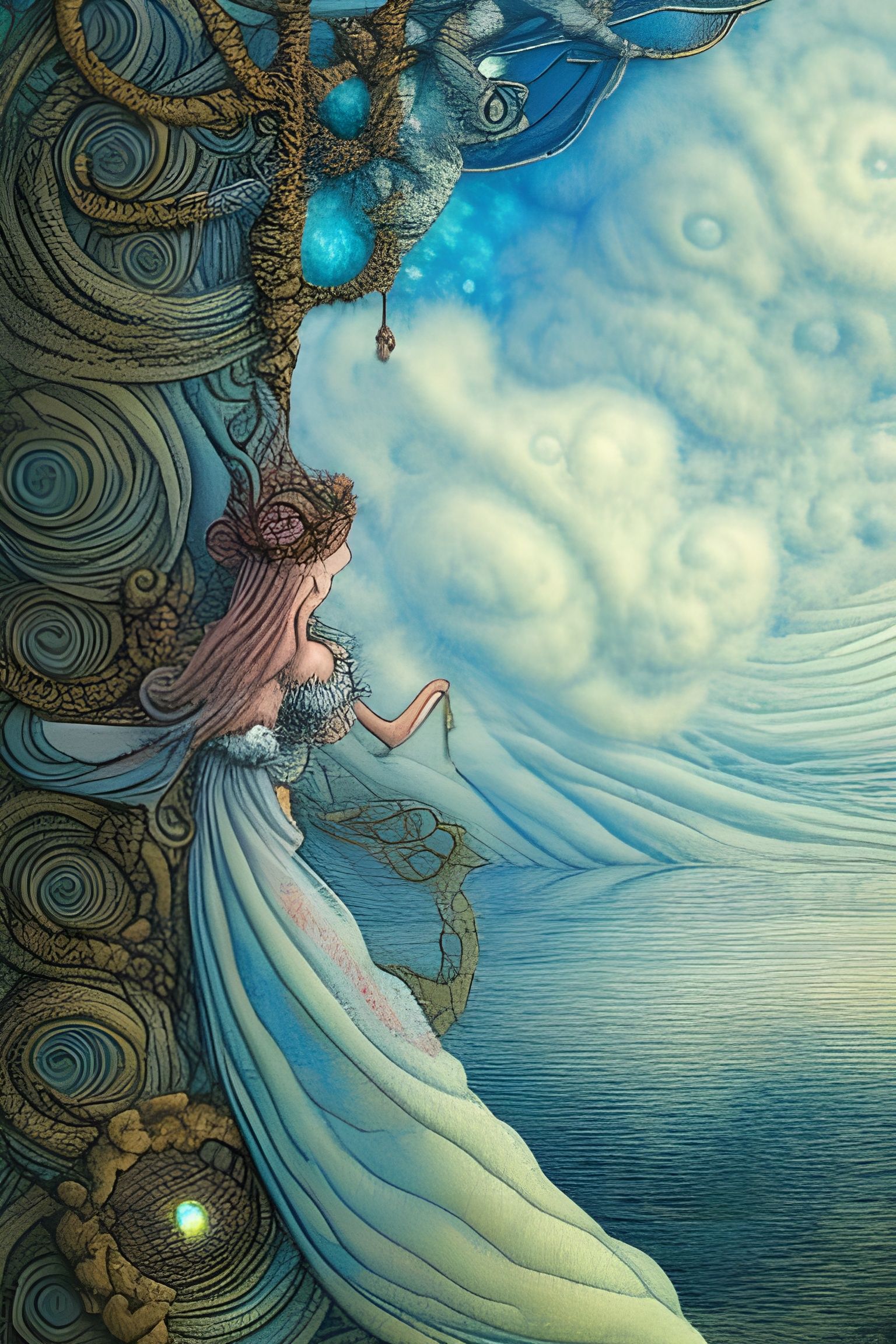 Swirling Cloudscape Over Mountain Lake at Sunrise