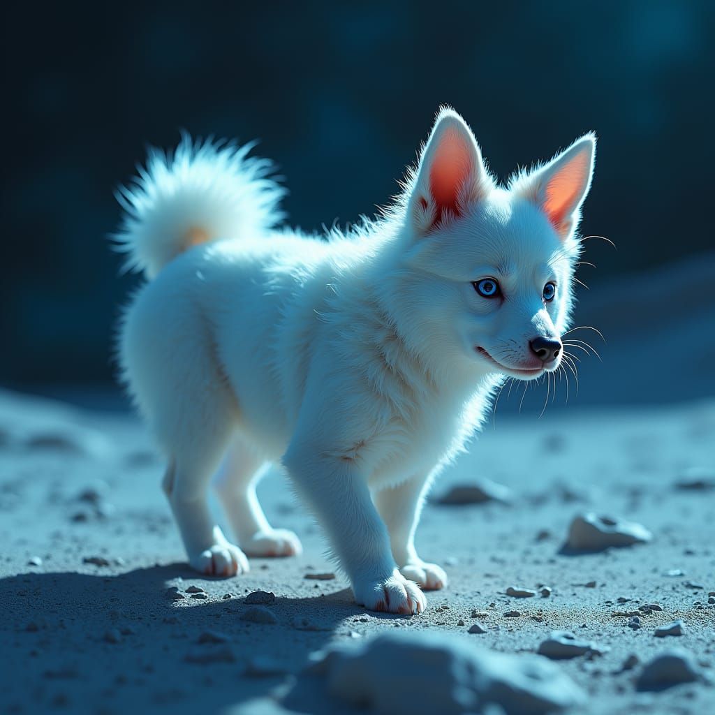 Dog with Sapphire Eyes on the Moon