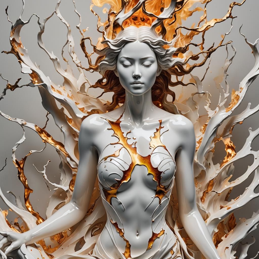 Kintsugi Sculpture of Model Engulfed in Fire