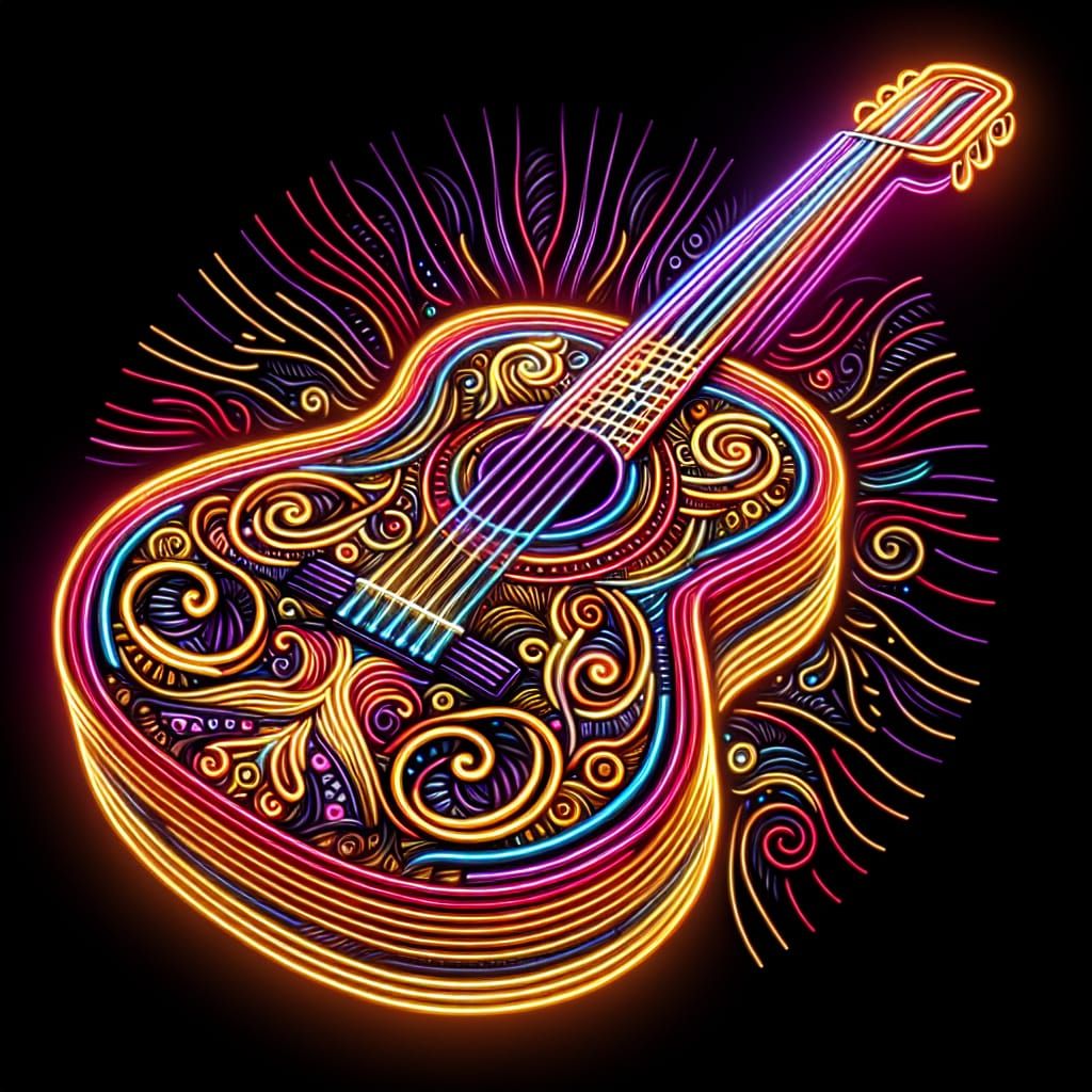 Neon Guitar Radiating Hypermaximalist Essence