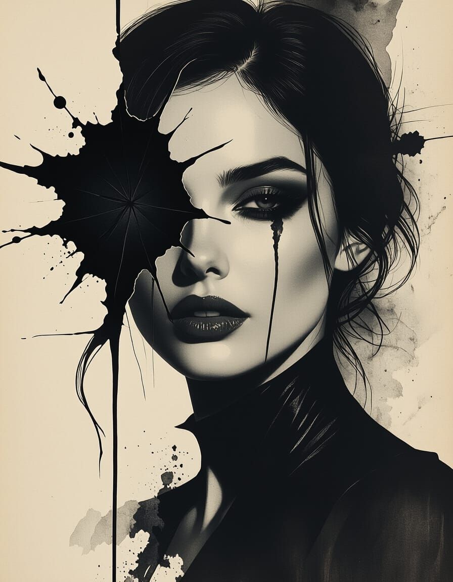 Haunting Ink Scar on Aged Paper: Fine Art