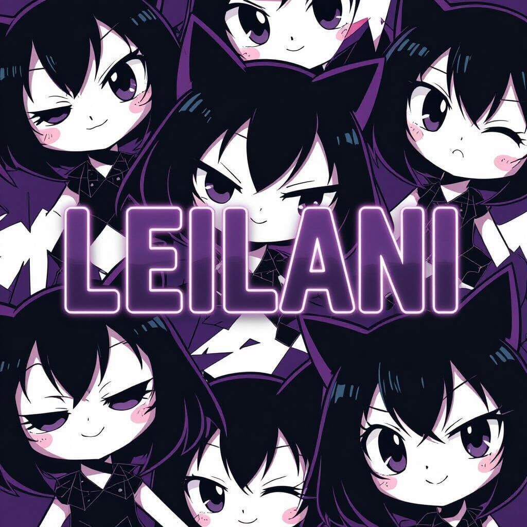 Purple Bold Leilani Name with Kuromi Background