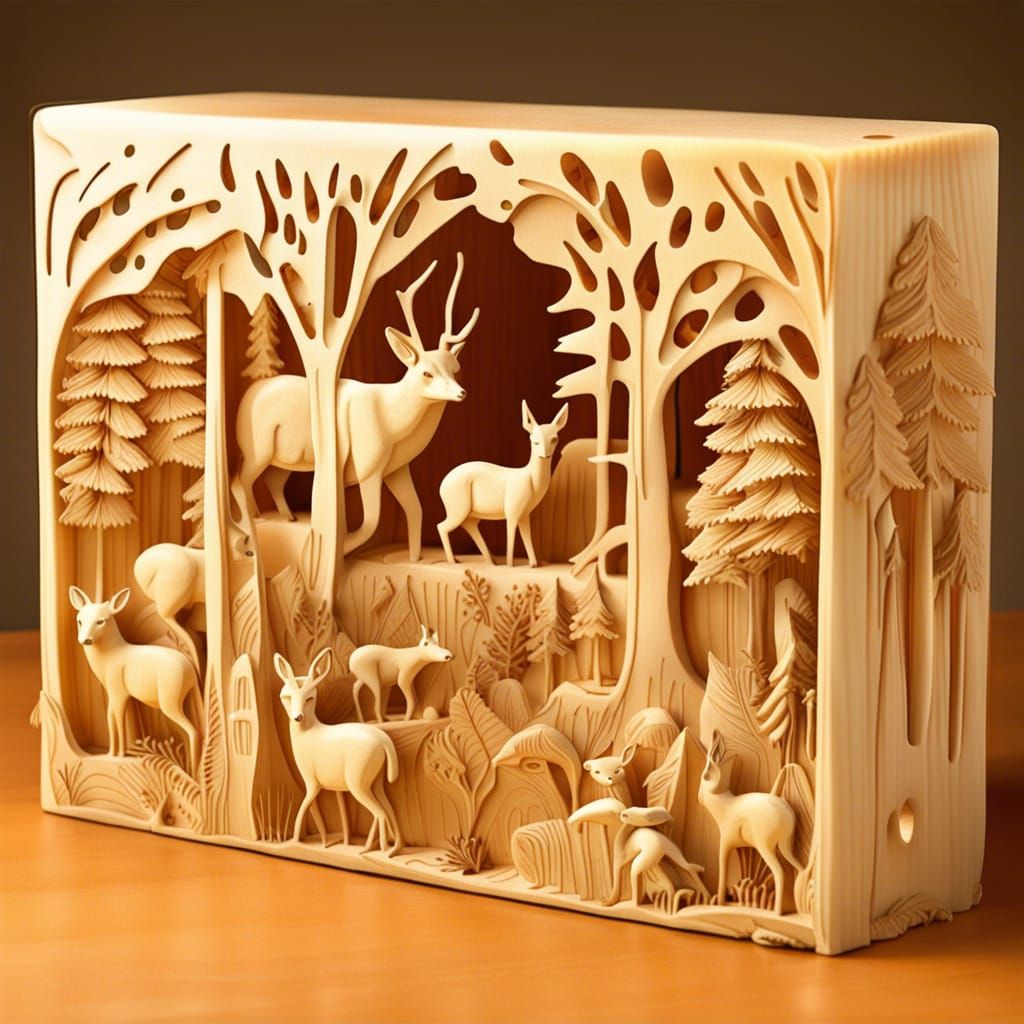 Woodland Animal Scene Carved in Swiss Cheese