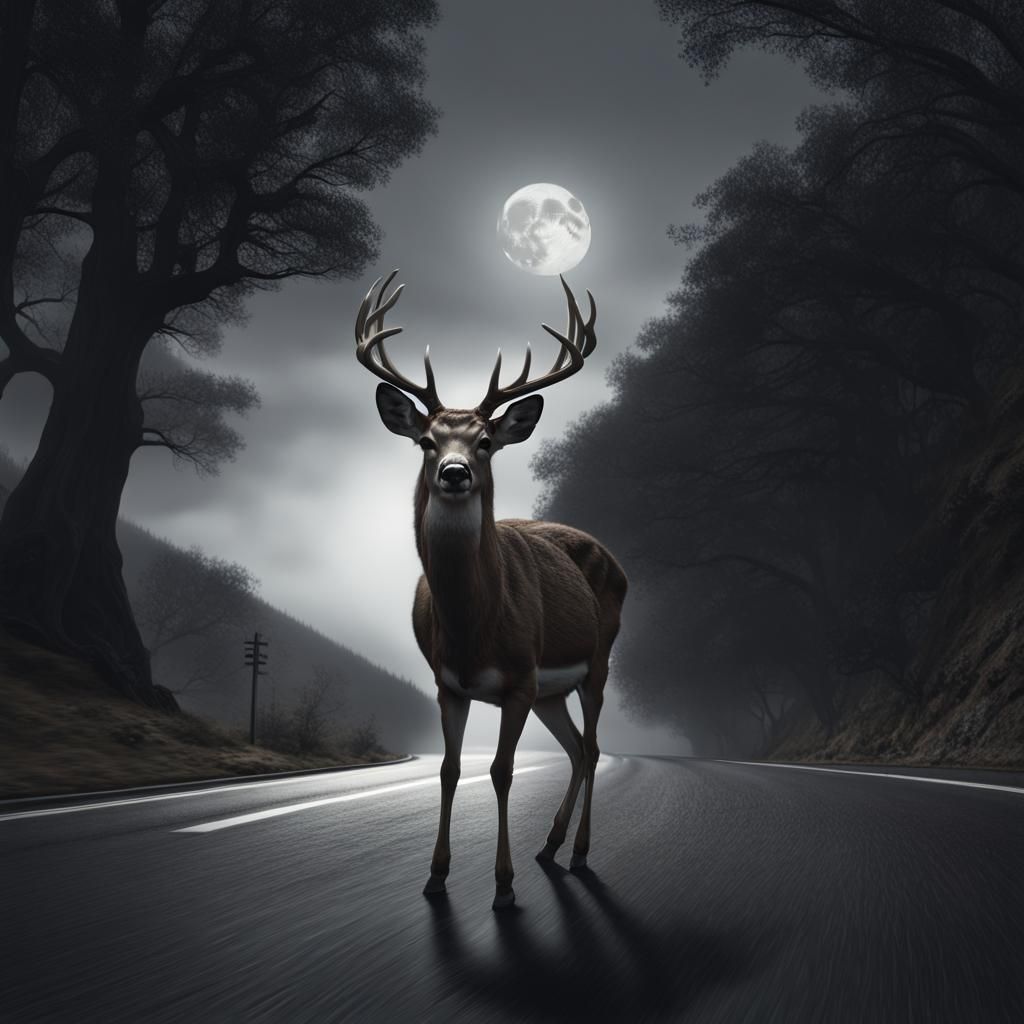 Deer in Headlights: Grayscale Matte Painting