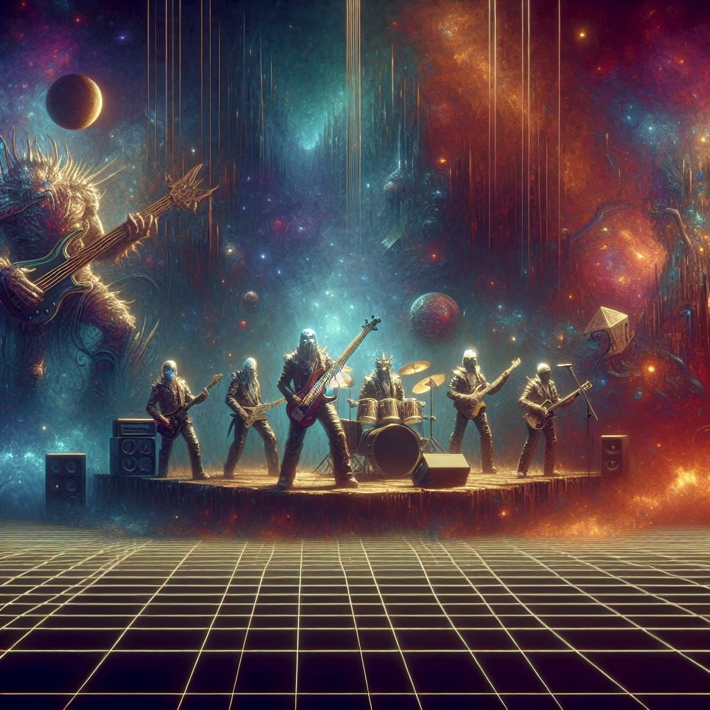 Heavy Metal Bassist and Space Rock Band in Concert