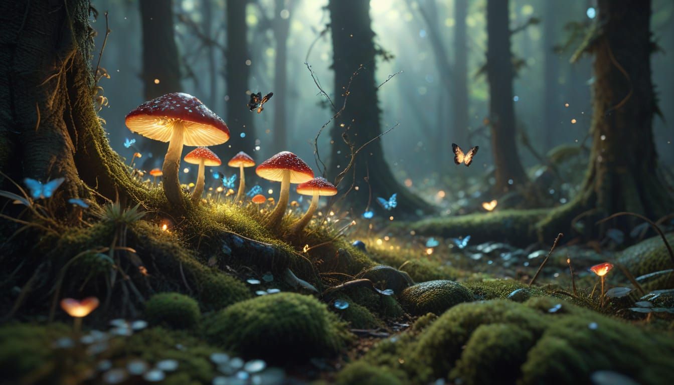 Mystical Forest Radiates Soft Golden Light