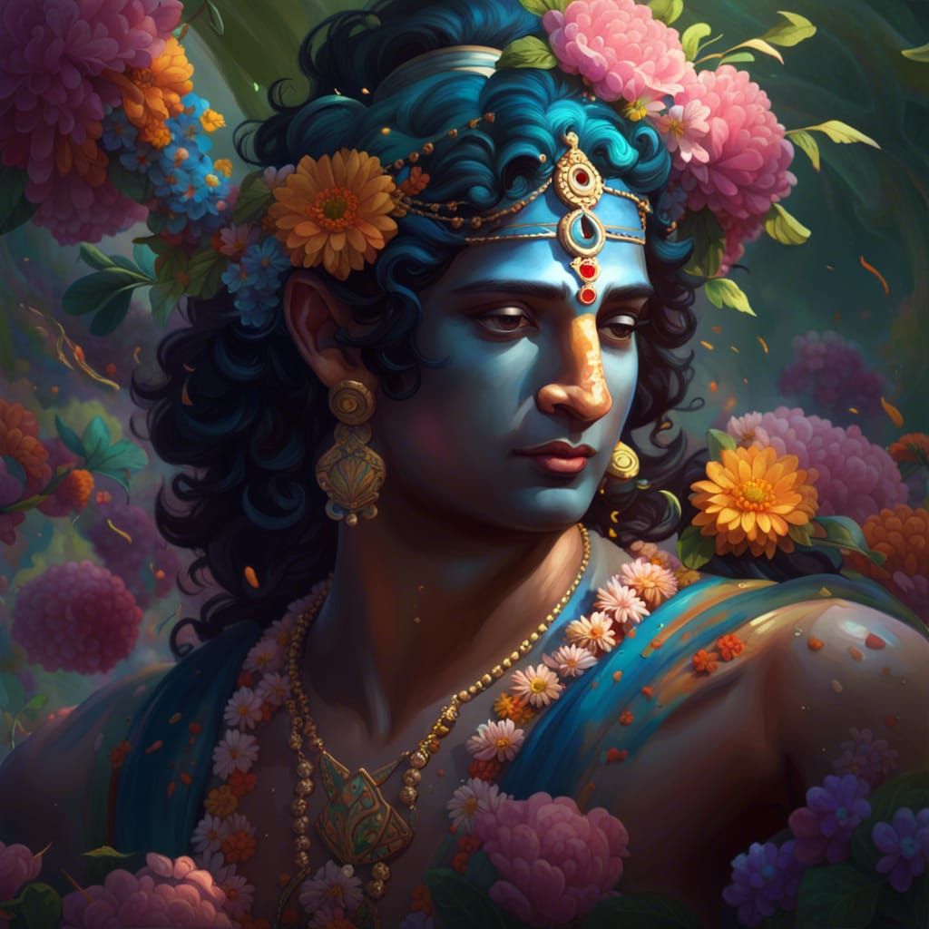 Krishna Dancing in Forest: Hyperdetailed Digital Art
