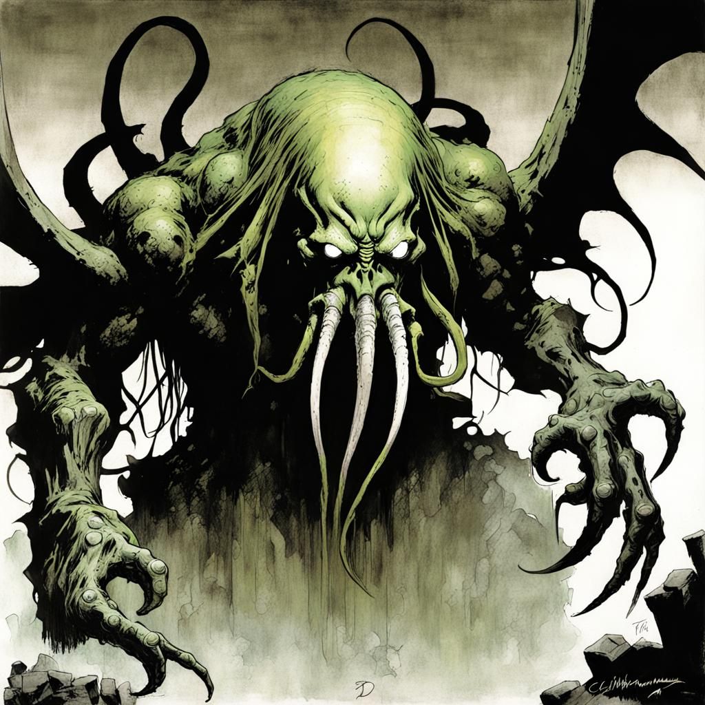 Cthulhu Comic Book Cover Art in Bisley Style