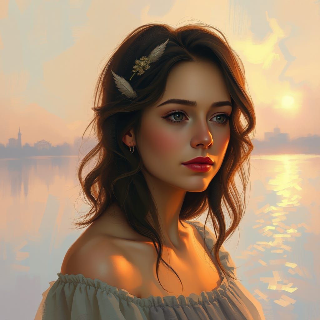 Dreamy Impressionist Scene of a Woman Lost in Thought