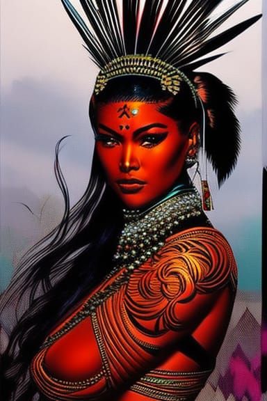 Cyberpunk Native American Woman on Motorcycle