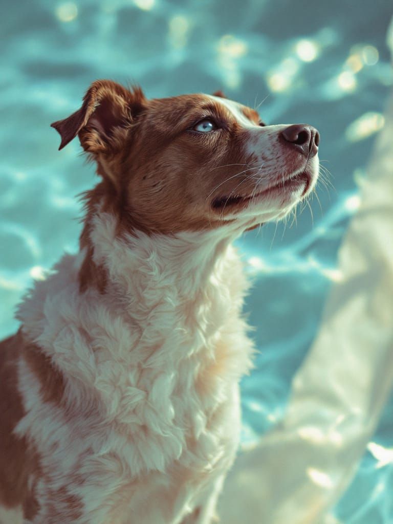 Dog Bathed in Turquoise Light, Nostalgic Glamour