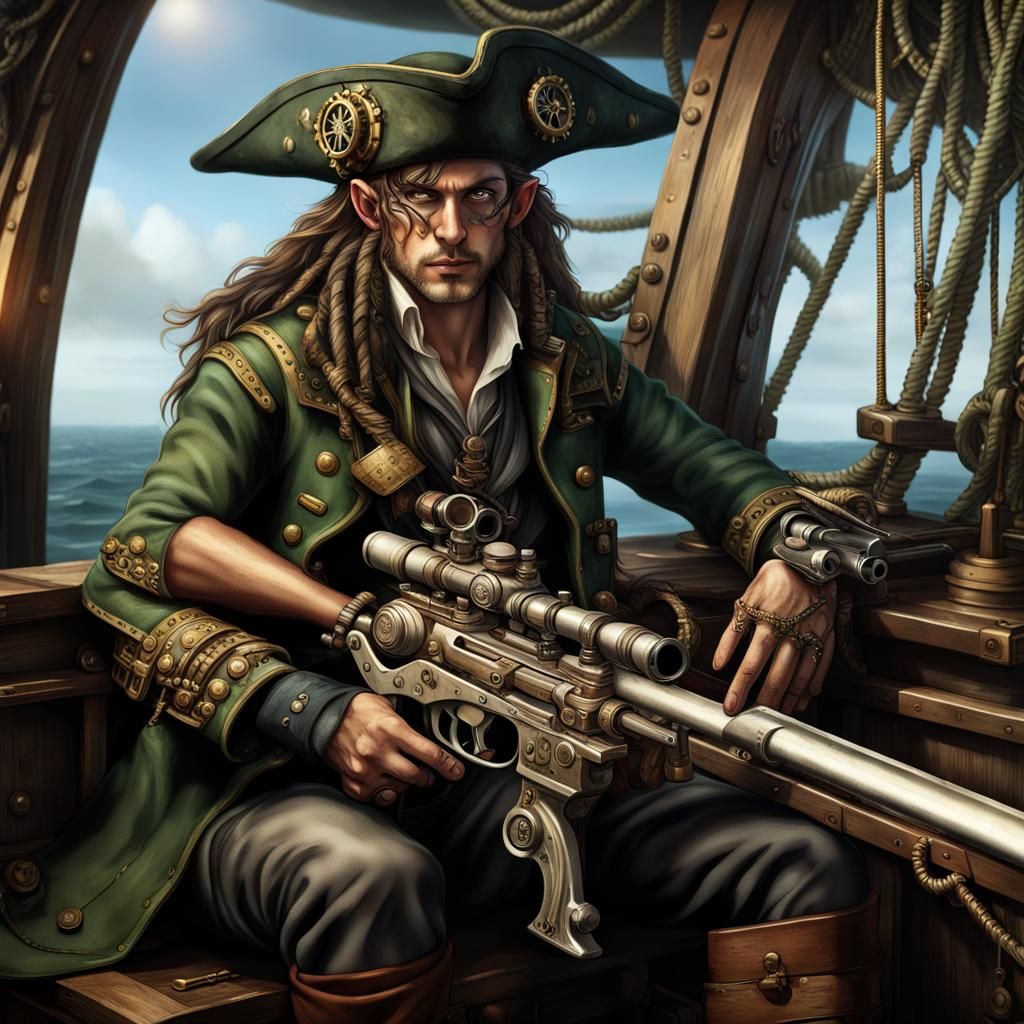 Steampunk Elf Sniper in Crow's Nest Portrait