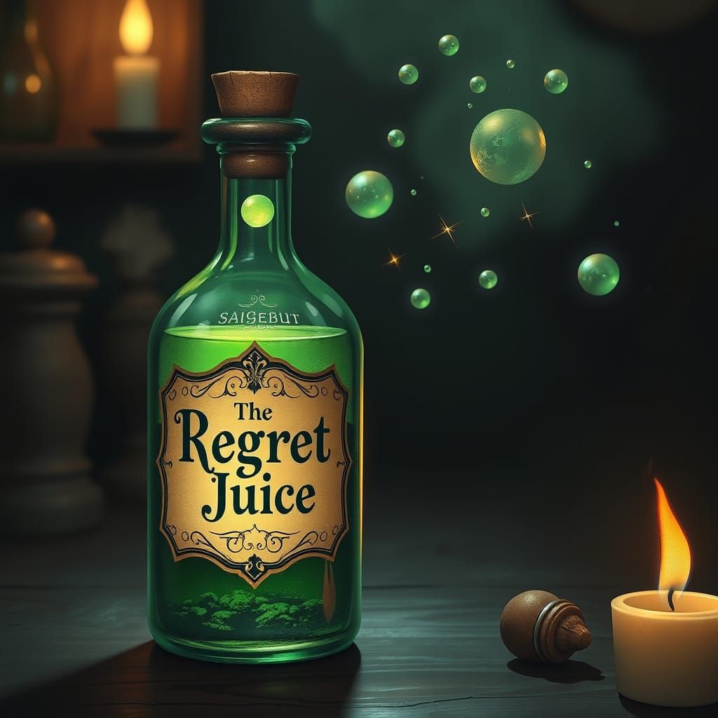 Vintage Fantasy Potion Bottle in Glowing Green with Regret J...