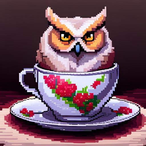 8-Bit Pixel Art Owl in Cup