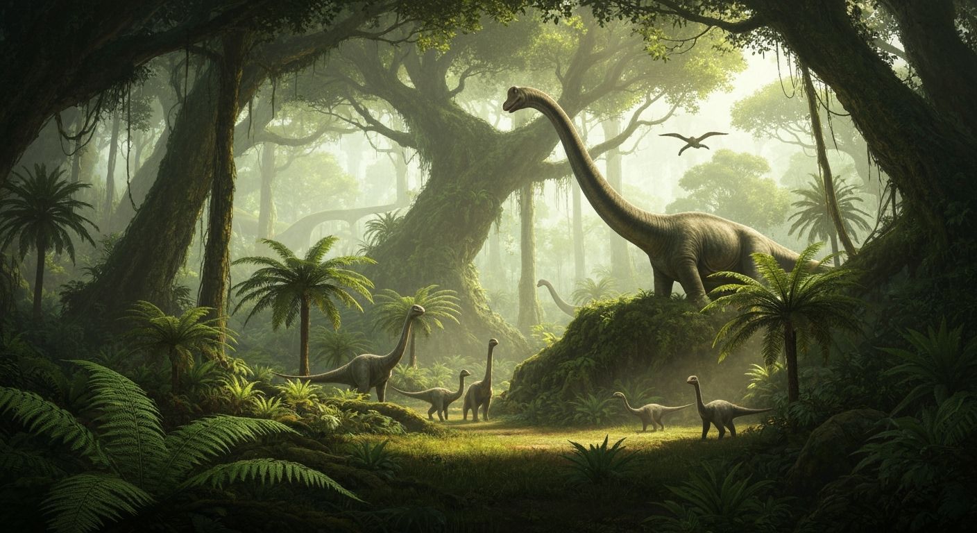 Jurassic Jungle: Brachiosaurus in a Detailed Matte Painting