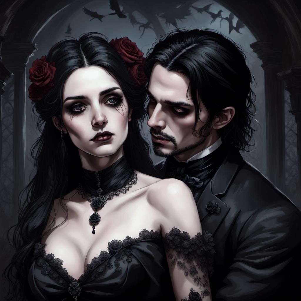 Romantic Gothic Wedding Scene in Doré Style