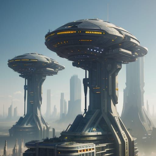Futuristic Cityscape with Flying Vehicles in Sci-Fi Style