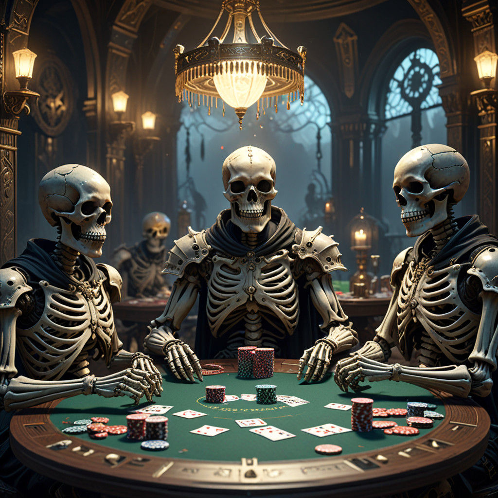 Dark Fantasy Skeletons Engage in High-Stakes Poker