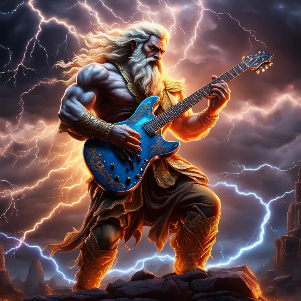 Zeus Plays Electric Guitar: Fantasy Concept Art