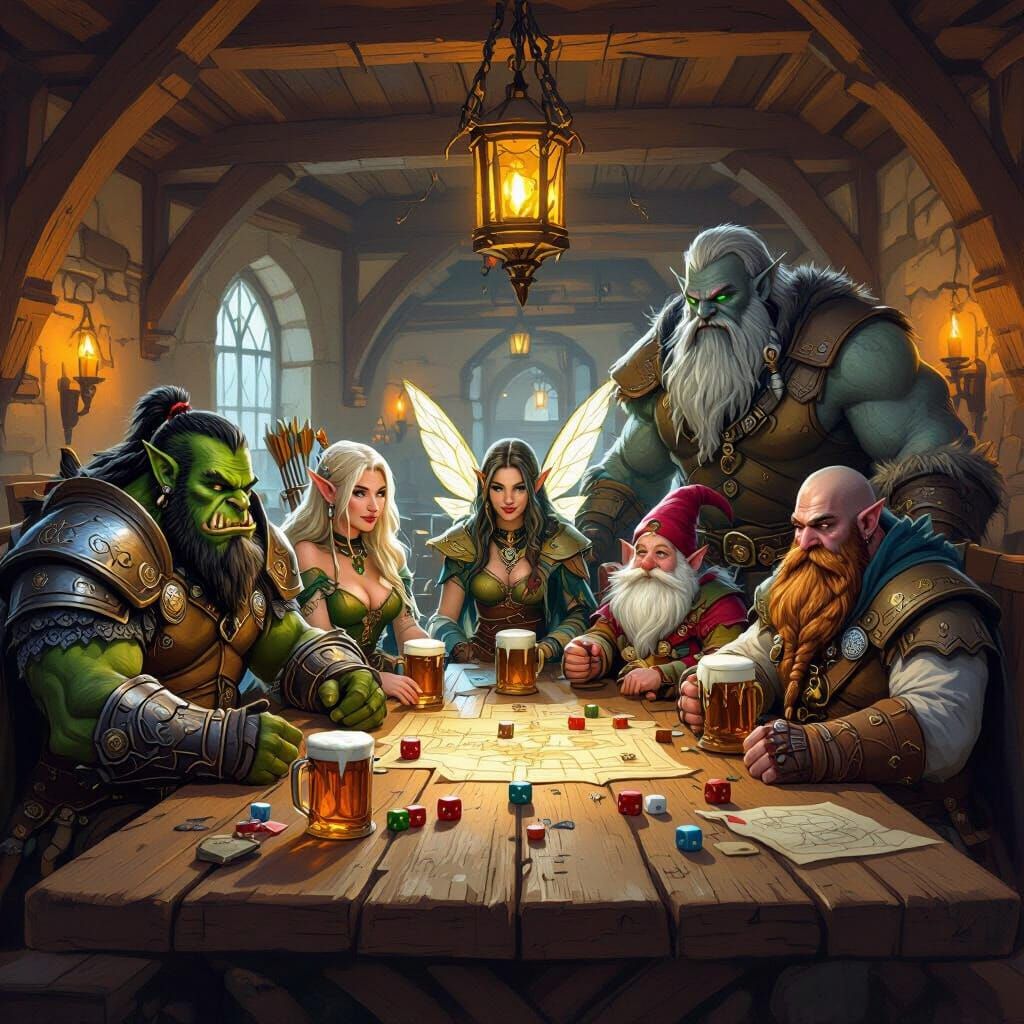 Fantasy Tavern Scene in Painterly Illustration Style