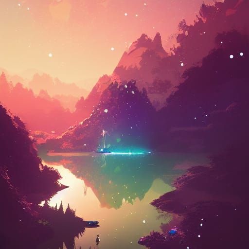 Cosmic Nature Cliffside Landscape in Anime Style