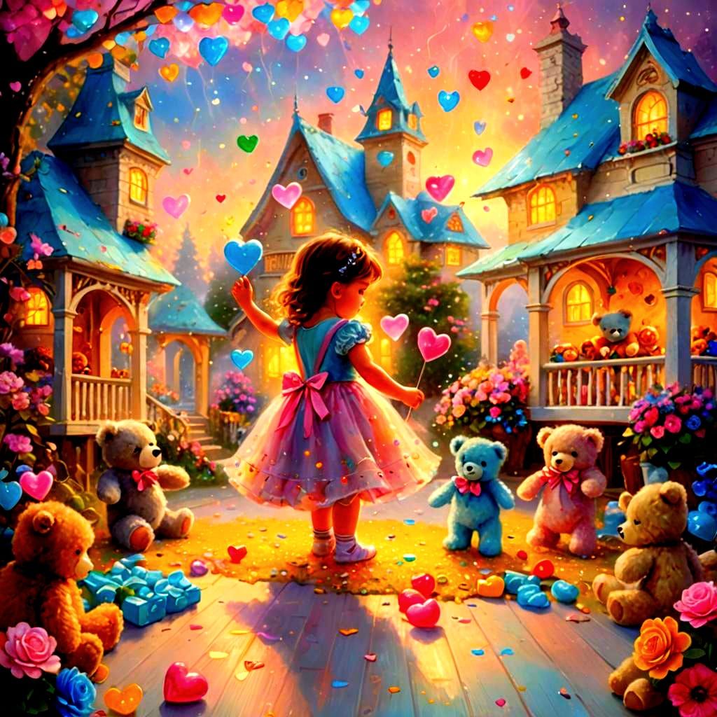 Baby Girl Playing with Teddy Bears: Ethereal Fantasy