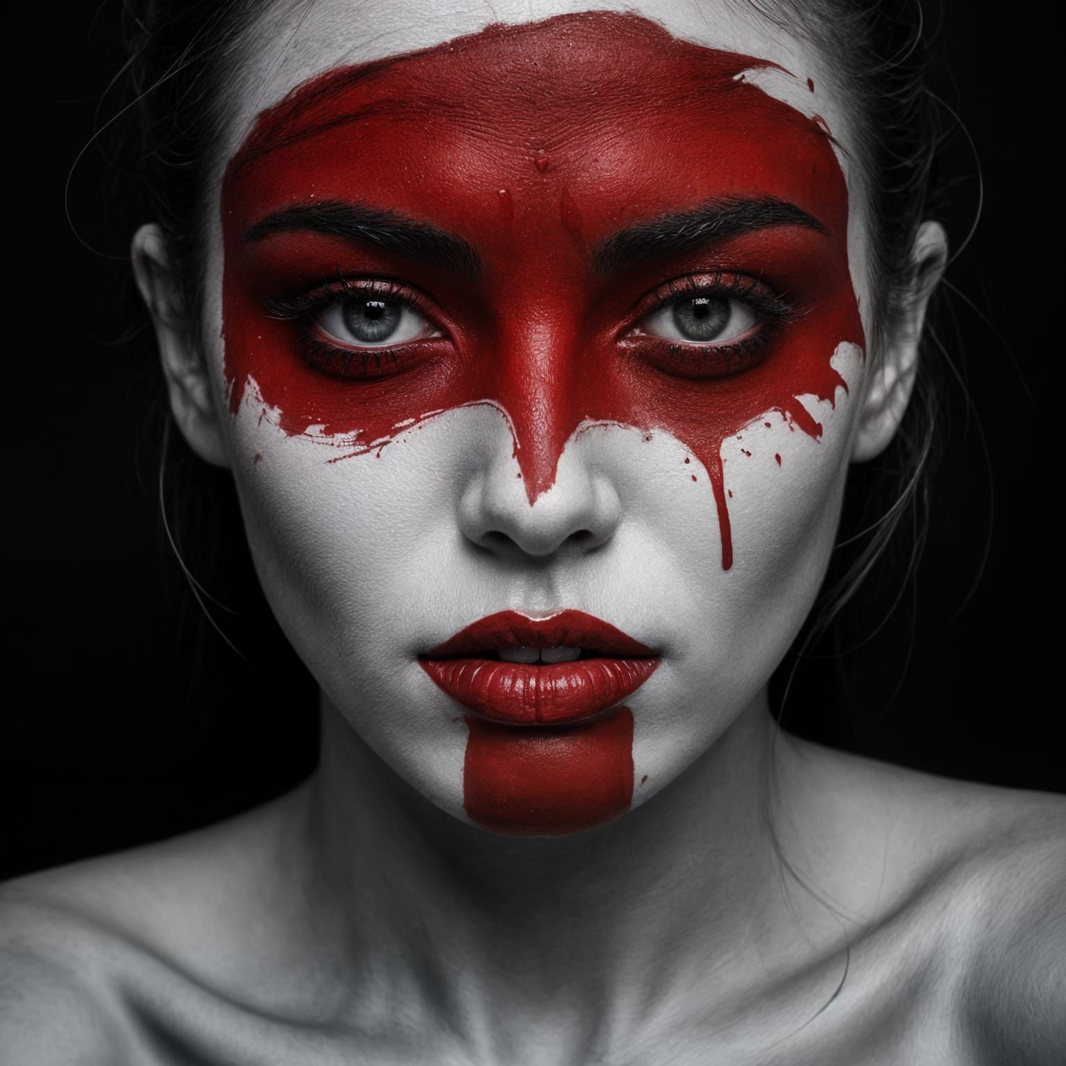 Gorgeous Woman in Hyperrealistic Black and White with Blood ...