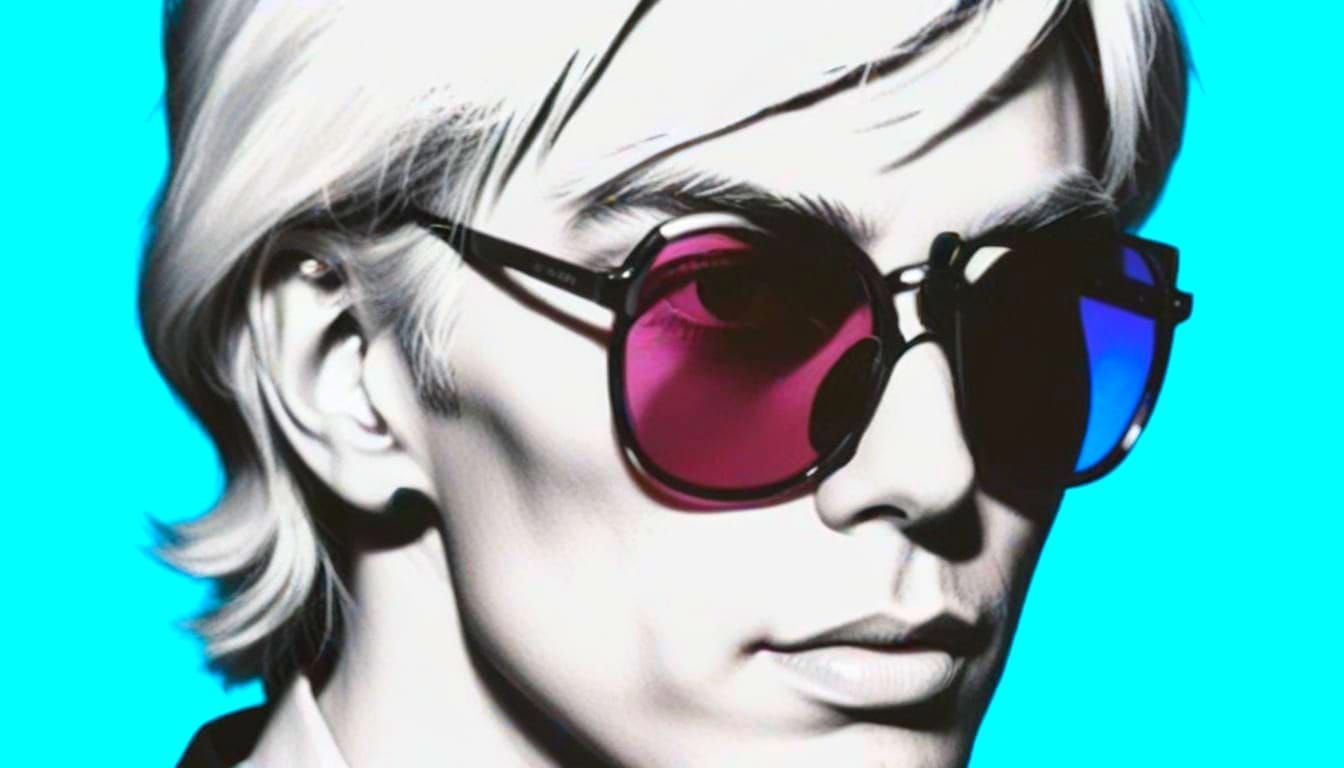 Andy Warhol in Neon Hues, a Closeup Portrait