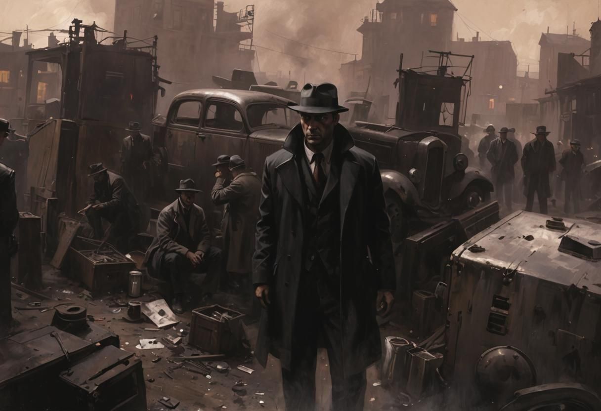 Noir Gangsters in a Dark Scrapyard