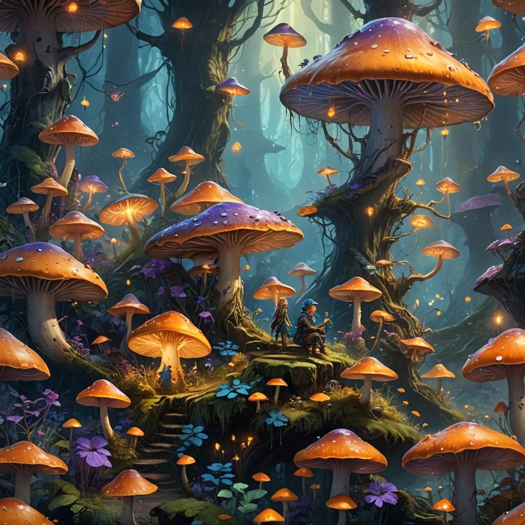 Elves Living in a Giant Mushroom: Fantasy Concept Art