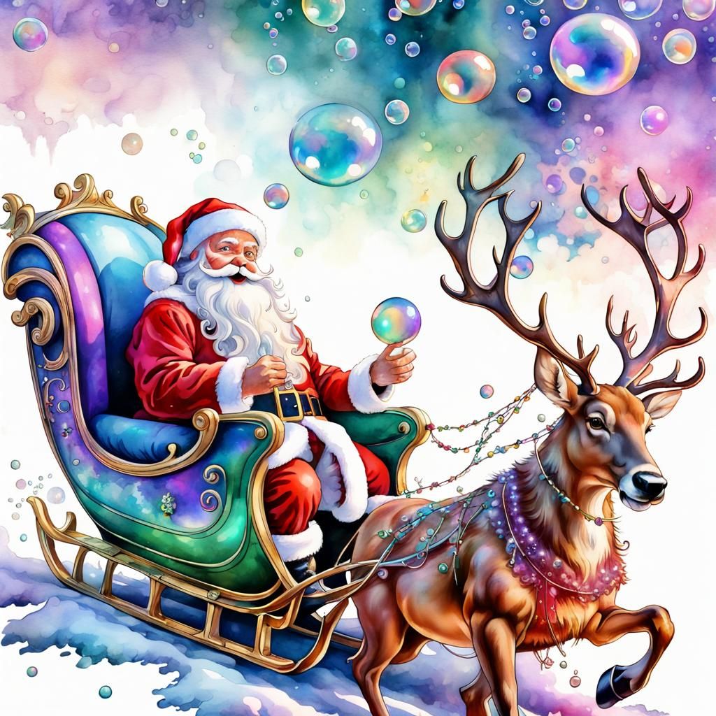 Fractal Plasma Santa Claus in Fairytale Watercolor