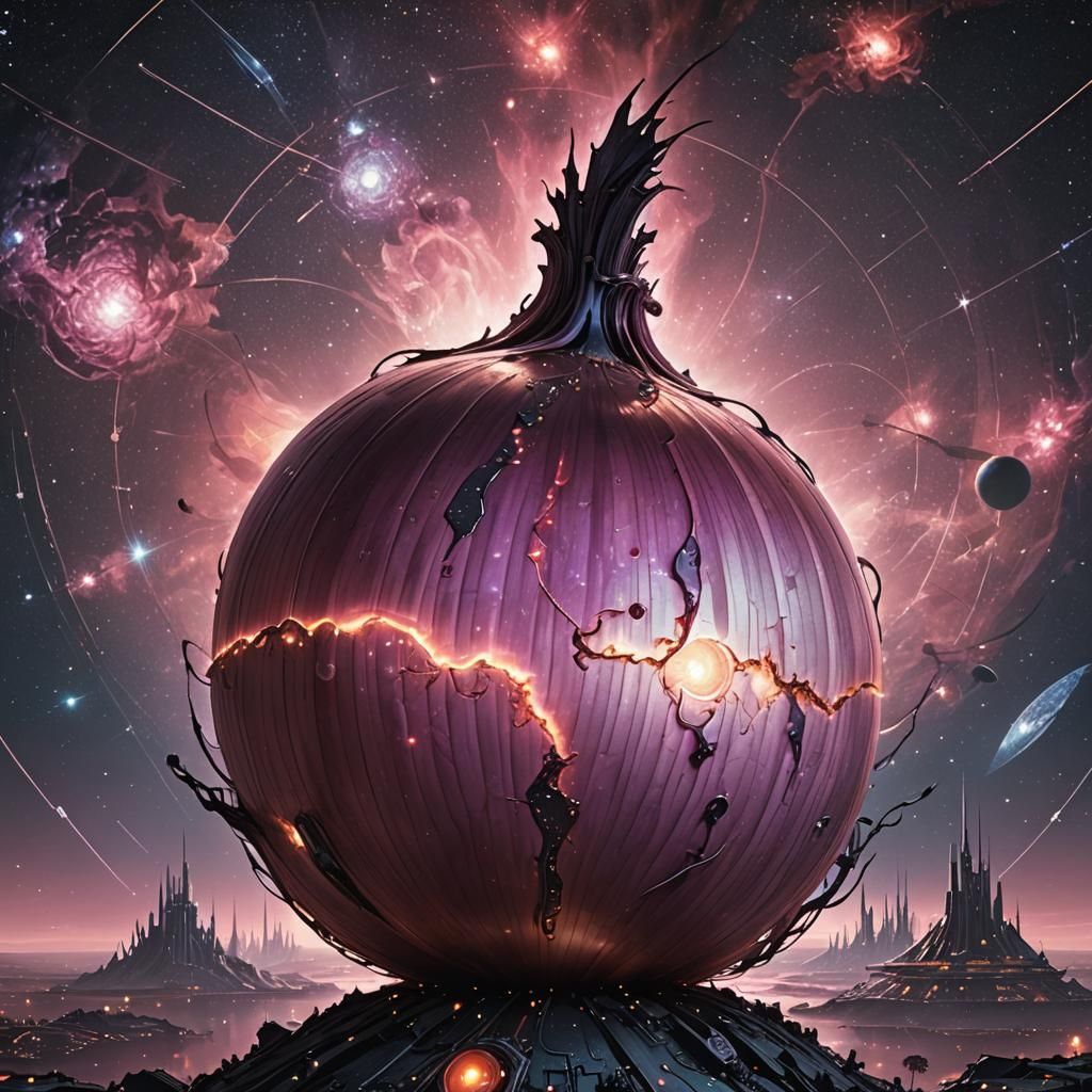 Glowing Onion in Orion, Cyberpunk Renaissance Art
