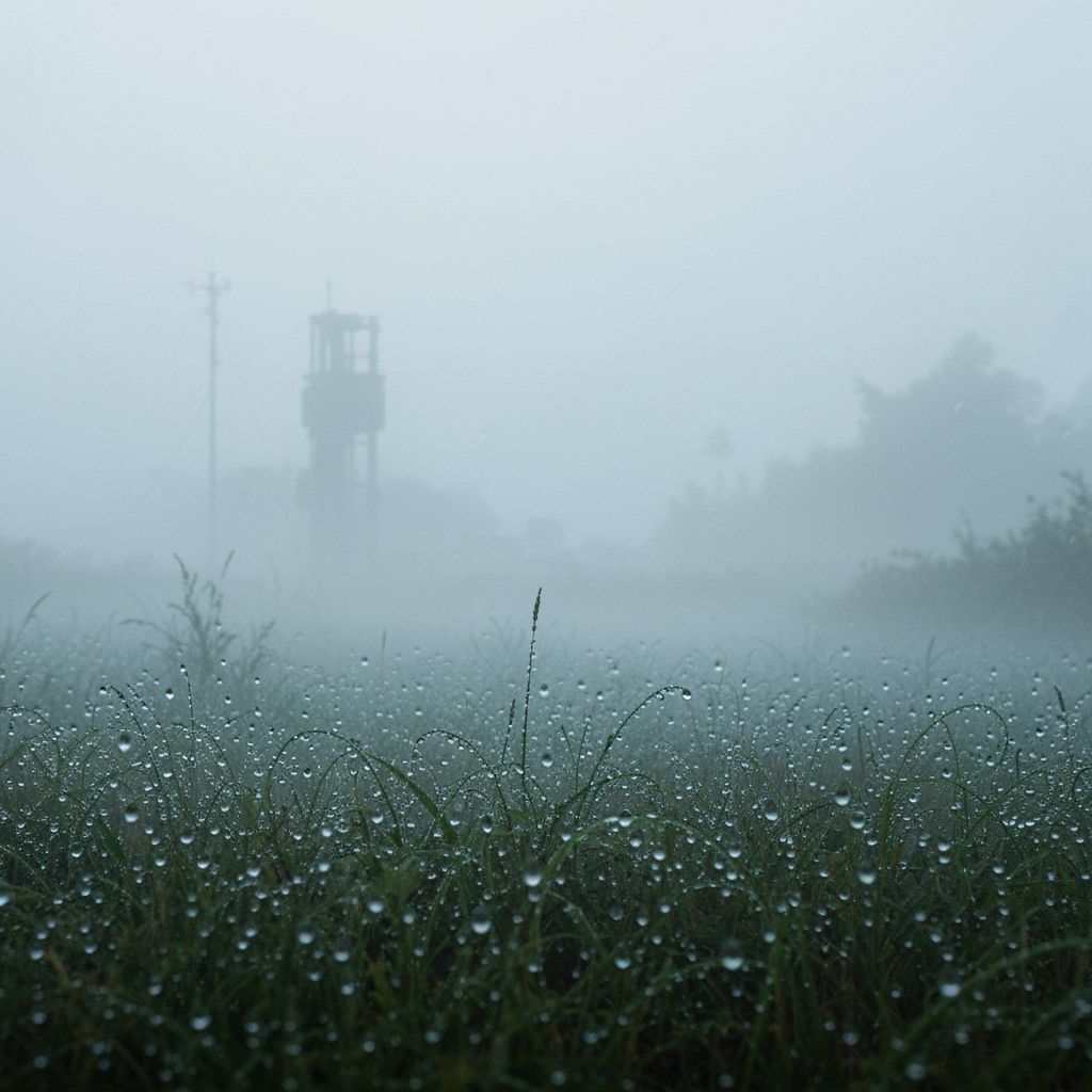 Mystical Rain Planet in Dystopian Sci-Fi Style