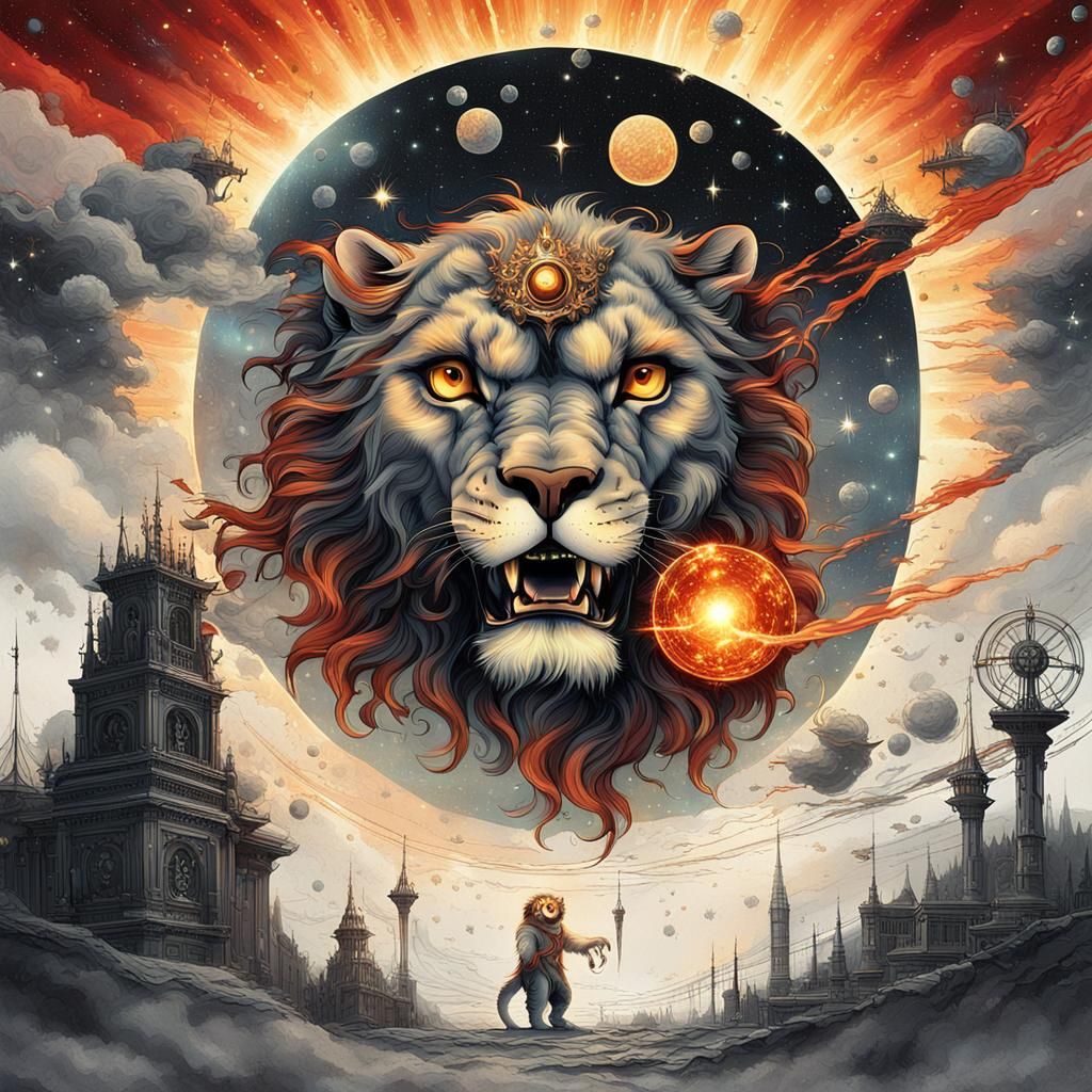 Radiant Galactic Lion Roaring in Space