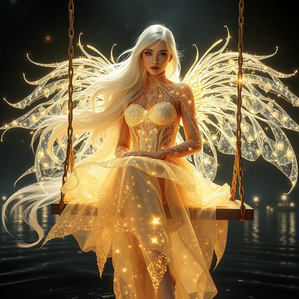 Ethereal Woman on Swing in Fantasy Digital Art