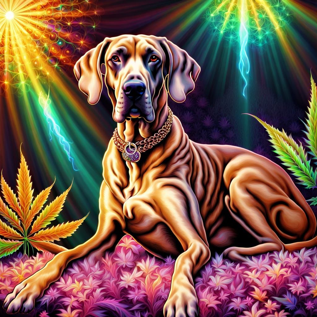 Mystical Australian Great Dane Basks in Sunshine and Jewels