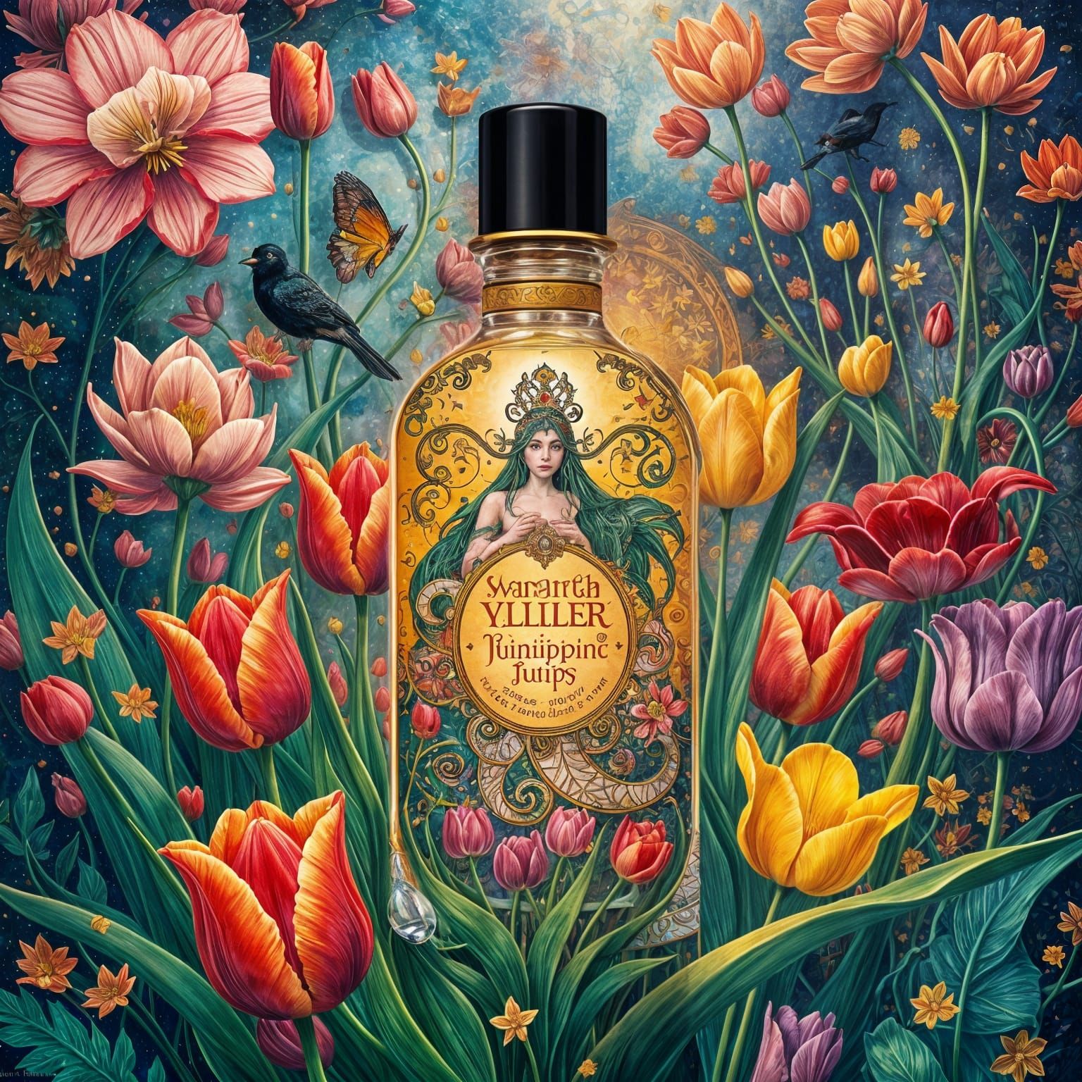 Surrealistic Perfume Bottle in Fantasy Plant Kingdom