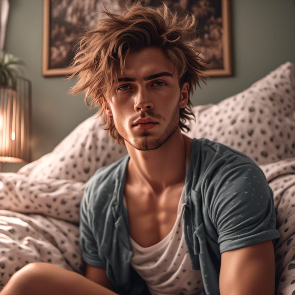 Relaxed Portrait of a Young Man in Bedroom