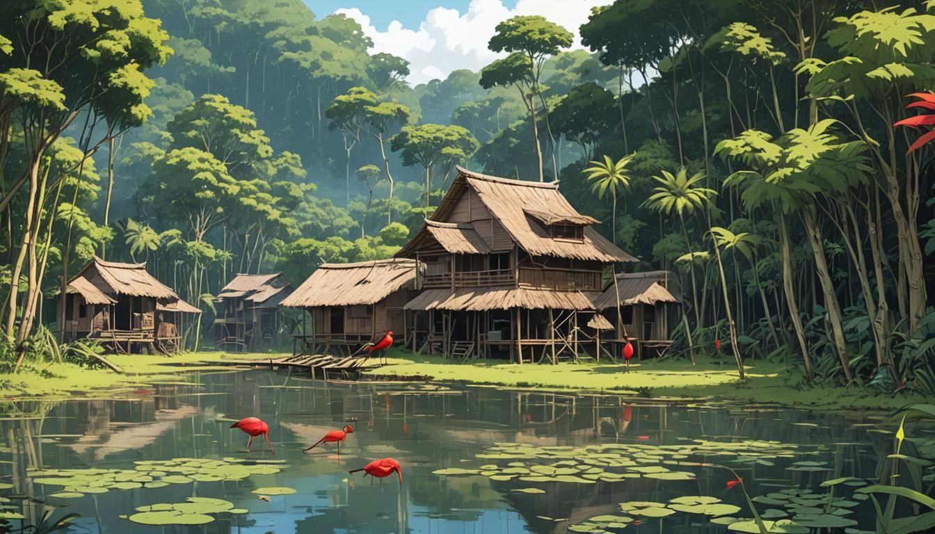Amazon Lake Village: Cel-Shaded Anime Art