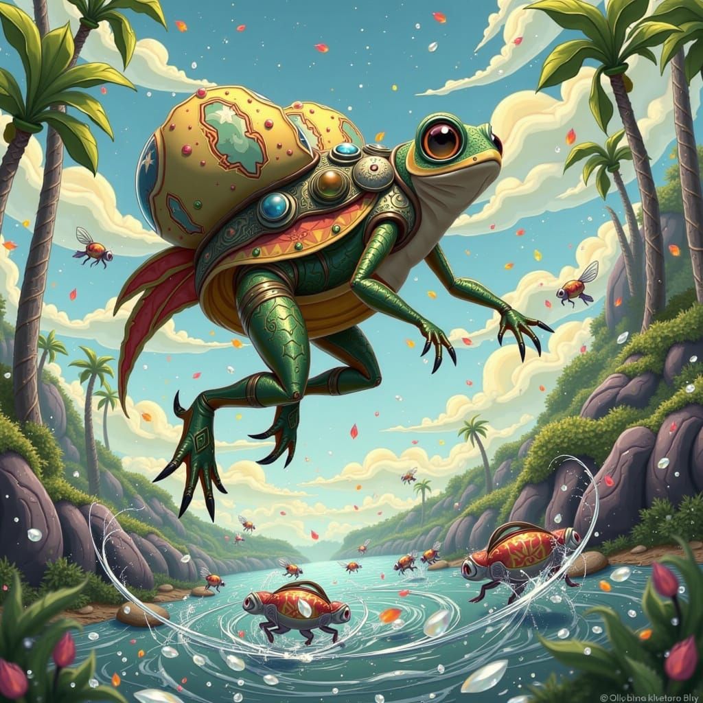 Frogger Escapes Amazonian Piranhas in Vibrant, Futuristic Il...