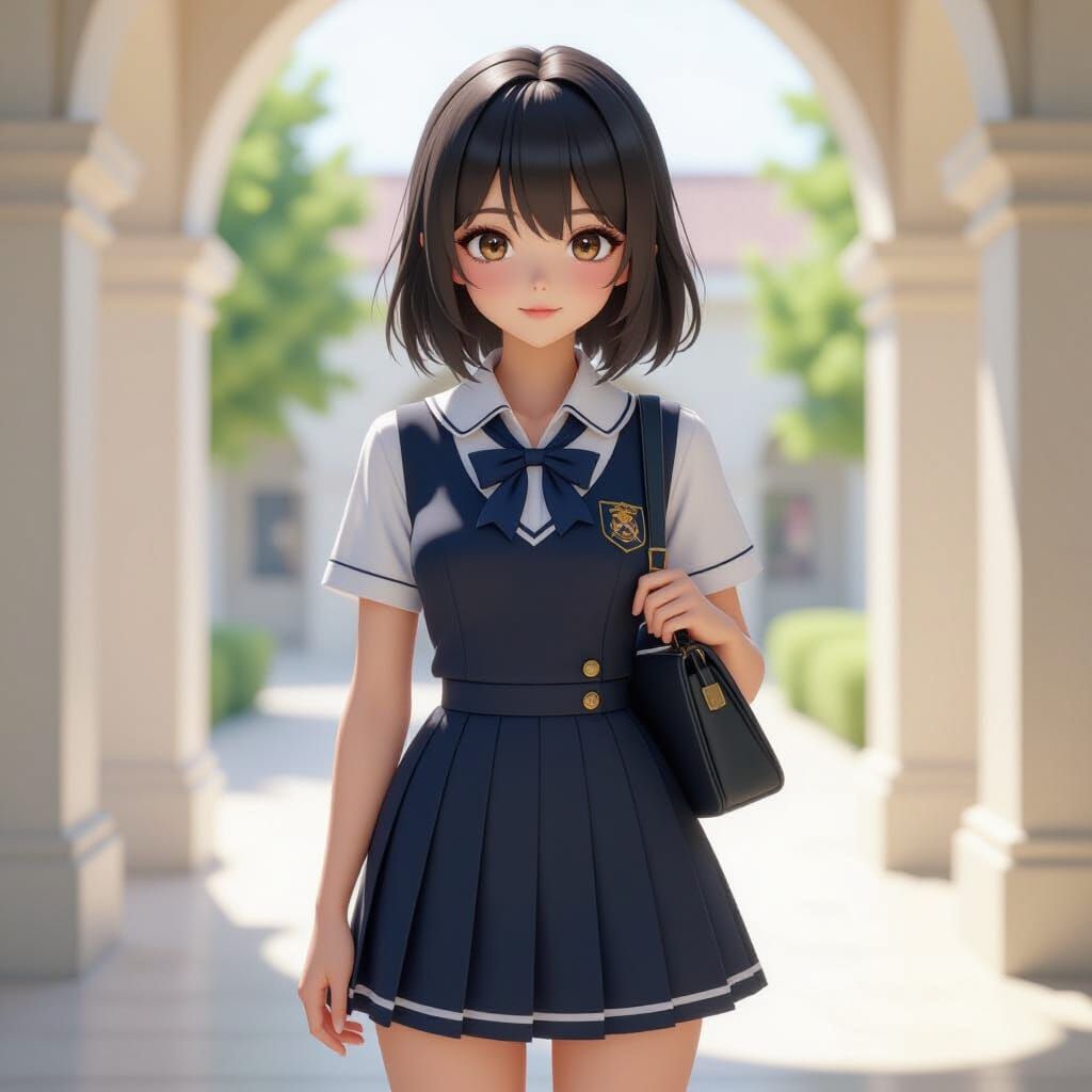 Anime Schoolgirl in 3D with Detailed Textures
