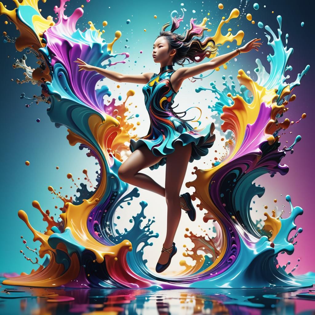 Hyperrealistic Fractal Dance in Splash Art Style