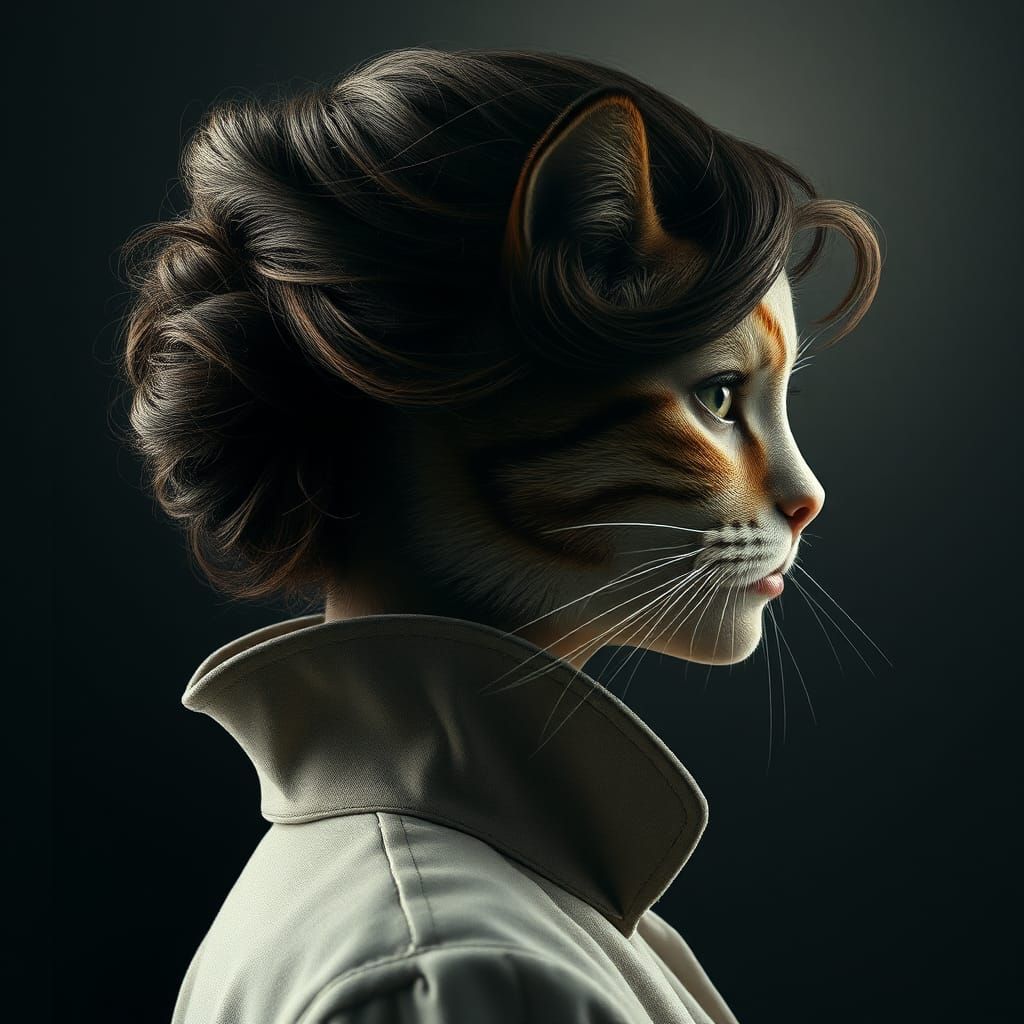 Woman and Cat Double Exposure Portrait in Digital Art