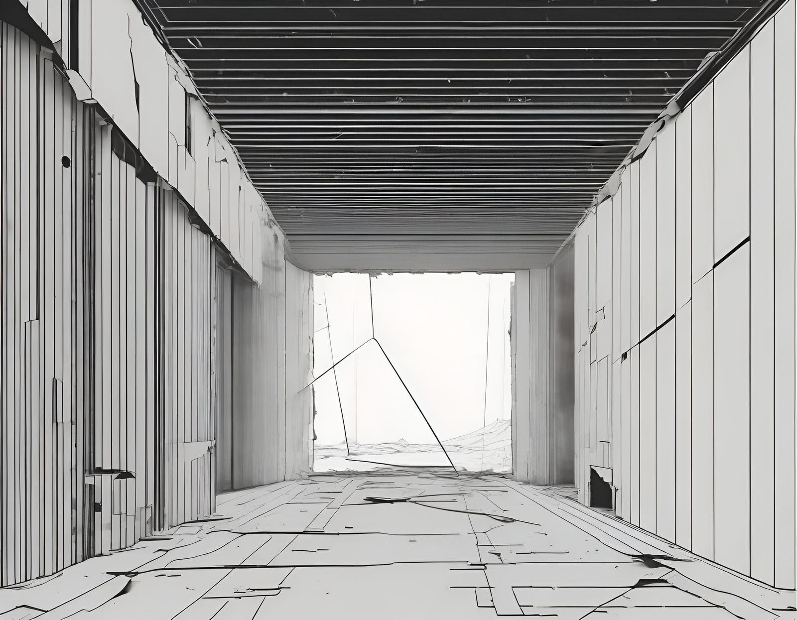 Minimalist Future Interior in Disrepair