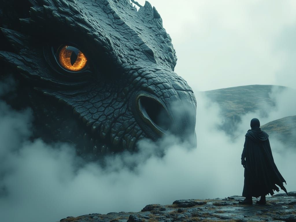 Massive Dragon Head Watches Young Dragon Cinematic Shot