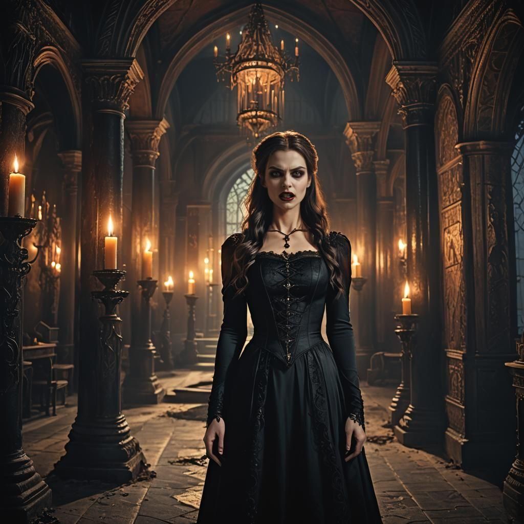 Beautiful Young Female Vampire in Detailed Digital Painting