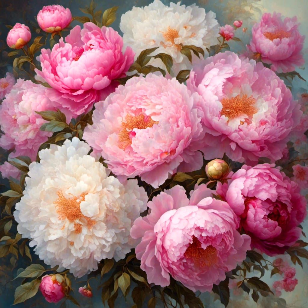 Shades of pink peonies clipart in a bouquet <lora:Midnight Garden:1.0> <lora:Flower revolution:1.0>