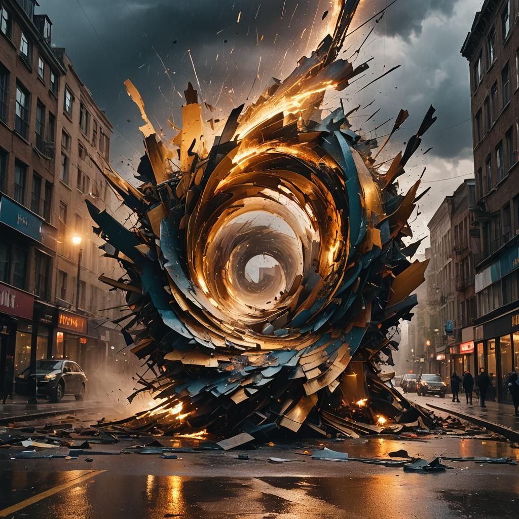 Abstract Expressionist Windstorm in City Street